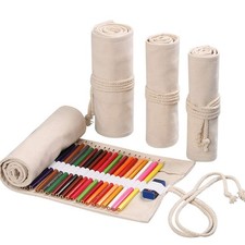 48 Slot Colored Pencil Roll Organizer Paint Brush Storage Wrap Case Natural