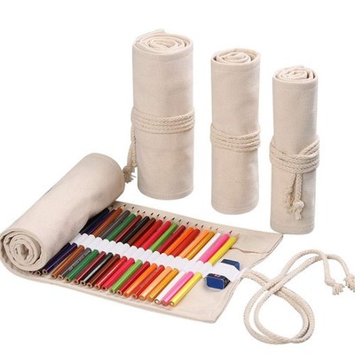 48 Slot Colored Pencil Roll Organizer Paint Brush Storage Wrap Case Natural
