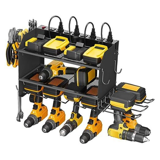 Black Modular Power Tool Organizer Wall Mount Charging Station for 6 Drills
