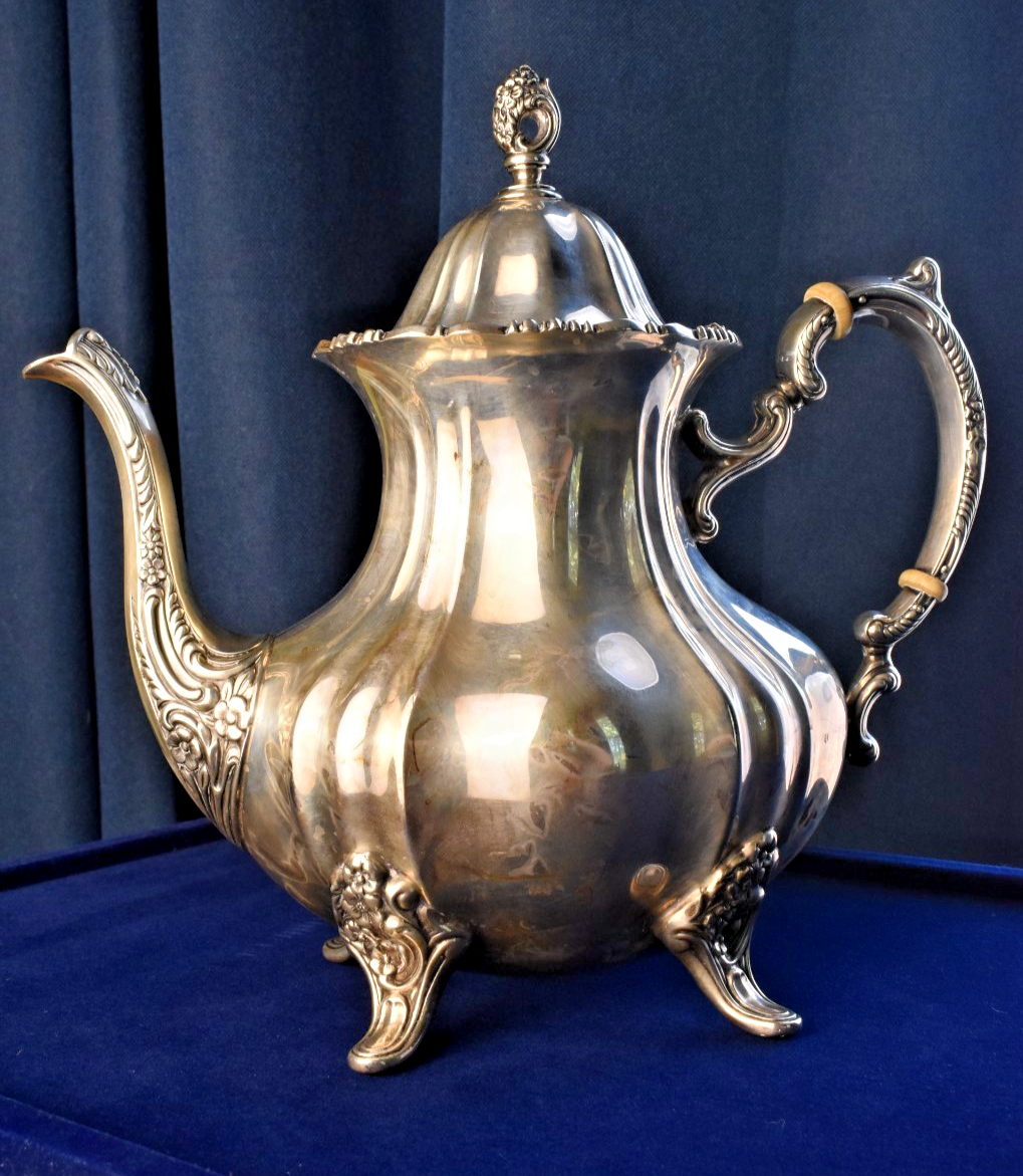 Poole Sterling Silver Coffee Pot 990 – Ornate Floral & Scroll