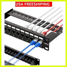 10Gbps Patch Panel 12 Port, 10-Inch Through Coupler RJ45 Cat6 Patch Panel wit...
