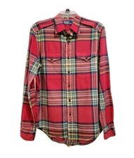 Vintage Polo Ralph Lauren Red Plaid Shirt Men's Size M Button Up Double Pockets