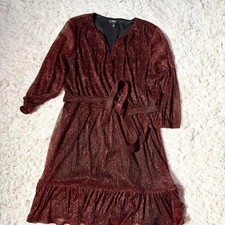 Red Metallic Whimsygoth Glam Holiday Flowy Tiered Dress Womens XXL Celestial