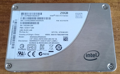 HP Intel 20gb 2,5'' Slim SSD Drive - SATA - 678348-001 - Silber - 313 Series