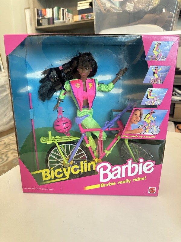 NIB 1991 Mattel Bicyclin' Barbie African American Doll 11.5in Bike Helmet #11817