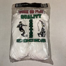 VINTAGE Cotton Natural Blend Crew Socks 6 PAIR White Mens Work Or Play Sports
