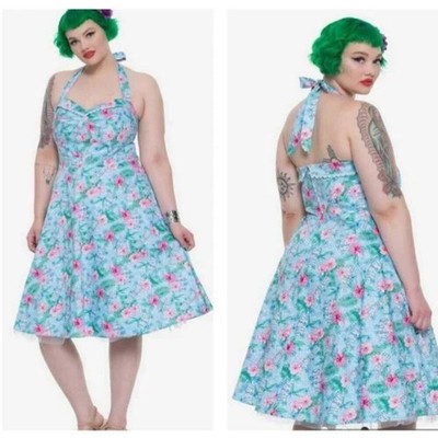 Hot Topic Floral Tiki Halter Tulle Fit & Flare Hawaiian Pinup Swing Dress
