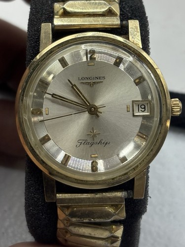 Orologio Uomo Vintage Longines Flagship 35mm Data Quadrante Svizzero Manuale 10k Gold Filled - Foto 1 di 8