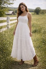 Crochet Lace Tiered Cottage Smocked Maxi Dress 3X White Fairy Boho Whimsical