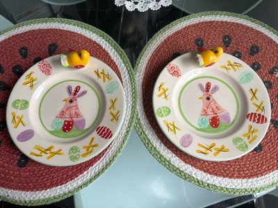 2x Marks & Spencer handbemalt 3D Ostern Frühling Sammlerstück Hühnerteller 20 cm