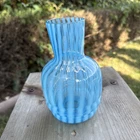 Fenton Blue Opalescent Ribbed Optic Tumble Up Carafe Bottom Only NO CUP