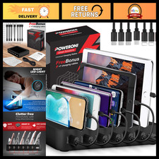 6-Port USB Charging Station Dock for Multiple Devices - Fast Charger for iPhone,