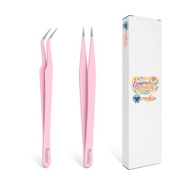 Nail Tweezer, 2pcs Stainless Steel Straight & Curved Nail Art Tweezers for St...