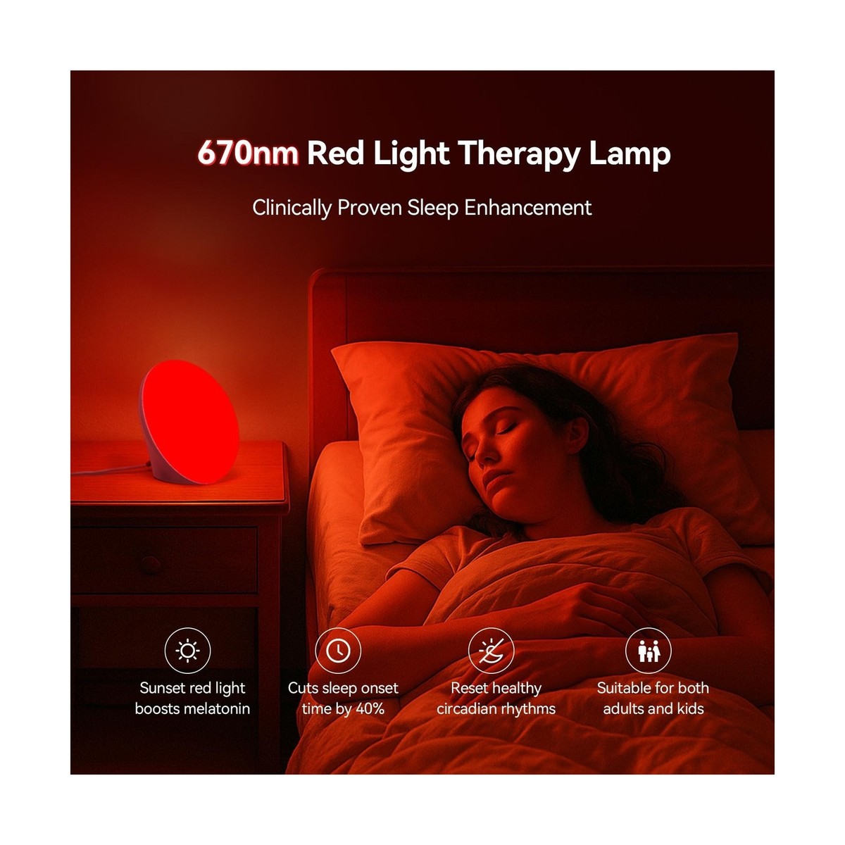 670nm Red Light Therapy Sleep Device & 10,000 Lux Sun Lamp – Dual