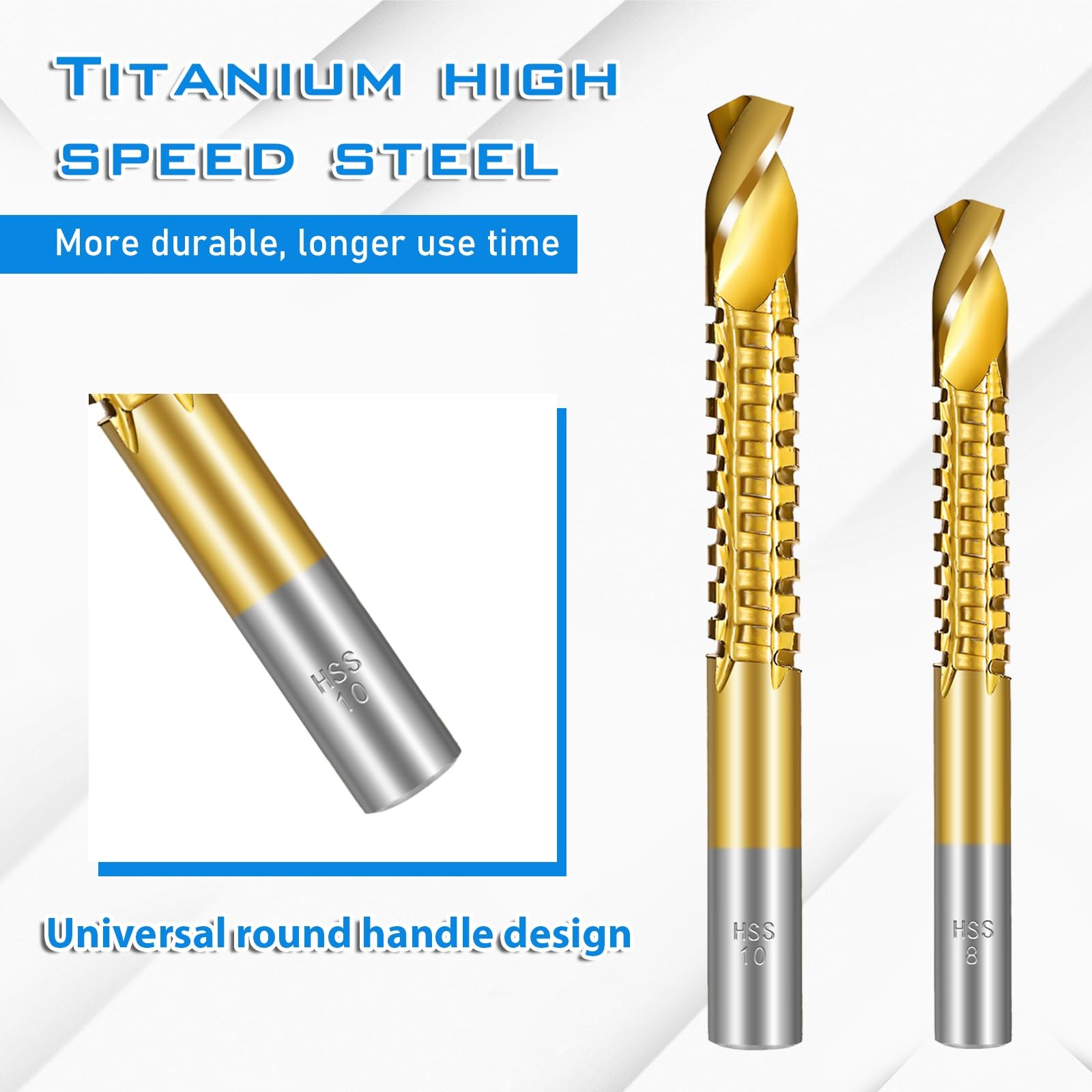 8 Pack Titanium Coated HSS Twist Drill Bits, 3-10mm Serrated Side Cutting Dri...