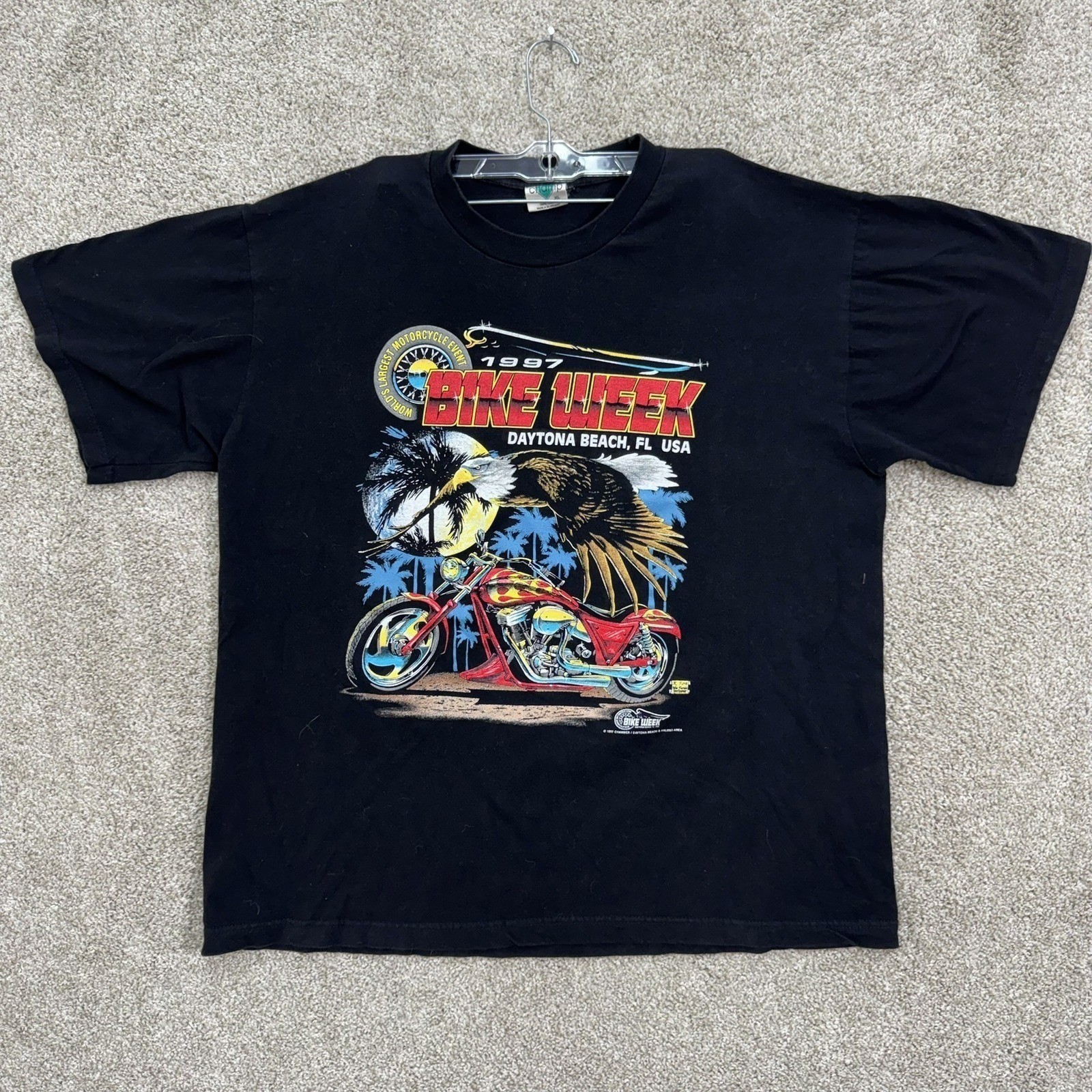 Tour Champ T-Shirt Mens XL Black 1997 Daytona Beach Bike Week Eagle Graphic Tee