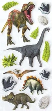 Soft Puffy 14-Piece Sticker Sheet for Crafts, Trading & Collecting - Dinosaur Wo