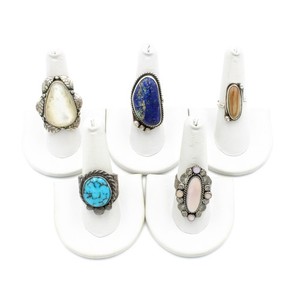 Southwest Signed Sterling Turquoise Lapis Lazuli Pearl Rings Lot of 5 #S5283-1