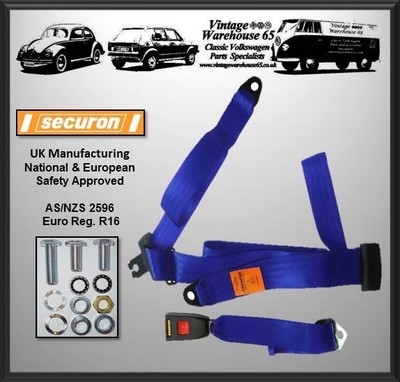 Ford Escort Mk1 1968-1975 3 Point Static Rear Seat Belt Kit Blue 'E' Approved