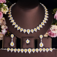 4pcs Yellow Teardrop Cubic Zirconia Silver Plated Wedding Jewelry Set for Brides
