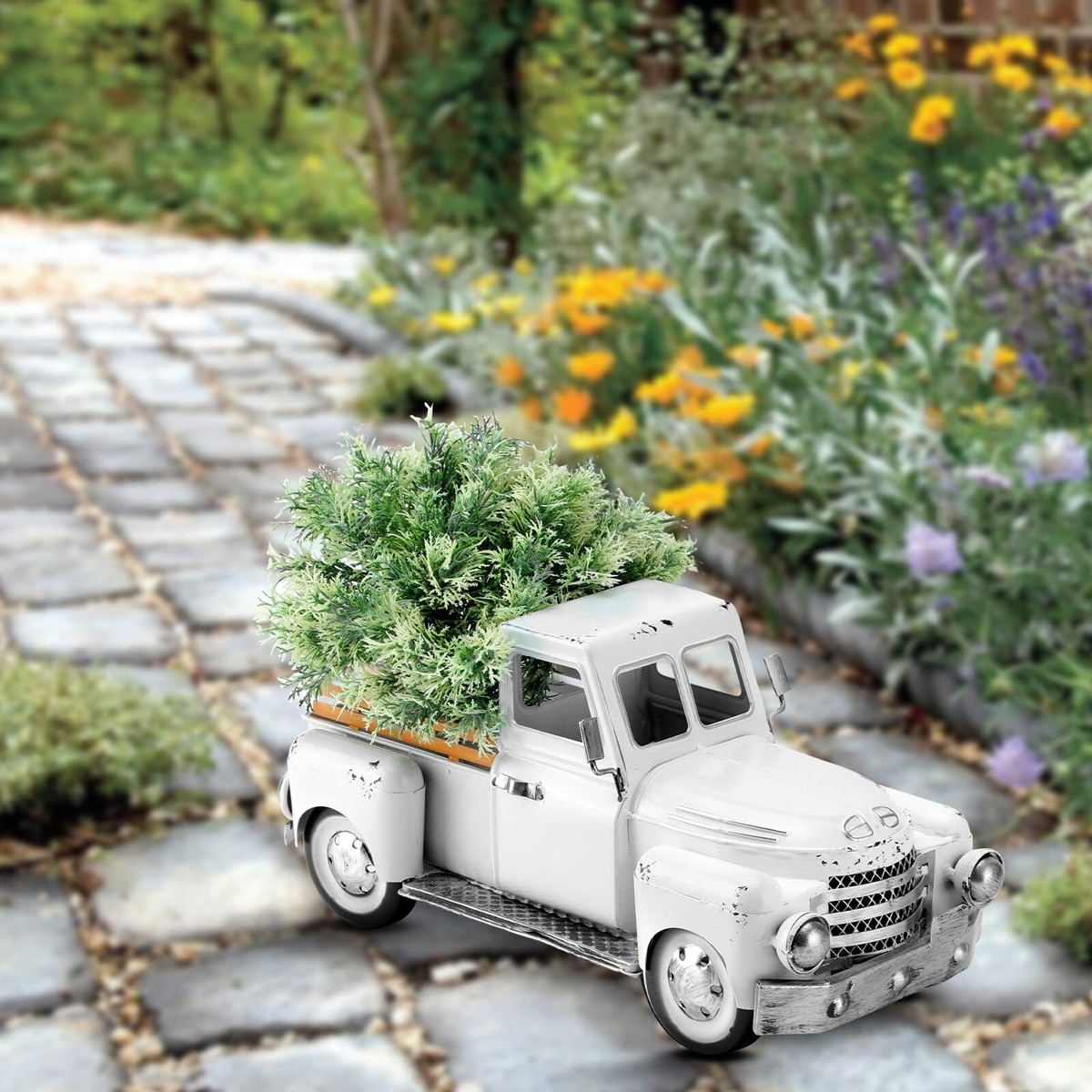 Farmhouse White Truck Decor, Vintage Metal Truck Decor,Rustic