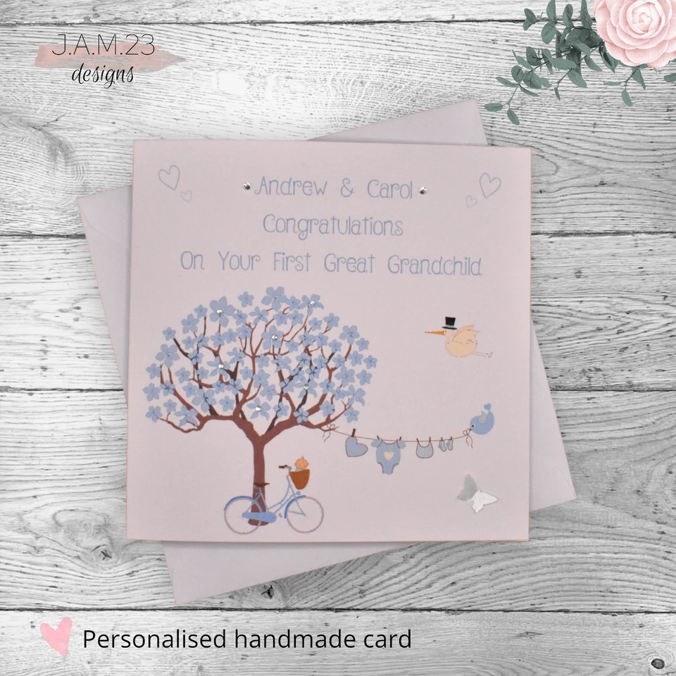 Personalised New Great / Grandparents Congratulations Card Boy Girl - Image 4 of 4