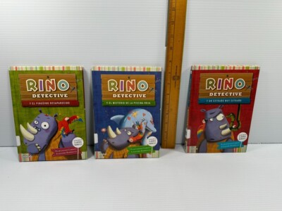 3 RINO DETECTIVE SPANISH Books ExLib Homeschool Teacher Kid Children