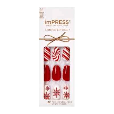 KISS IMPRESS PRESS ON NAILS ONE STEP MANICURE NEW 'TIS THE SEASON MEDIUM LENGTH