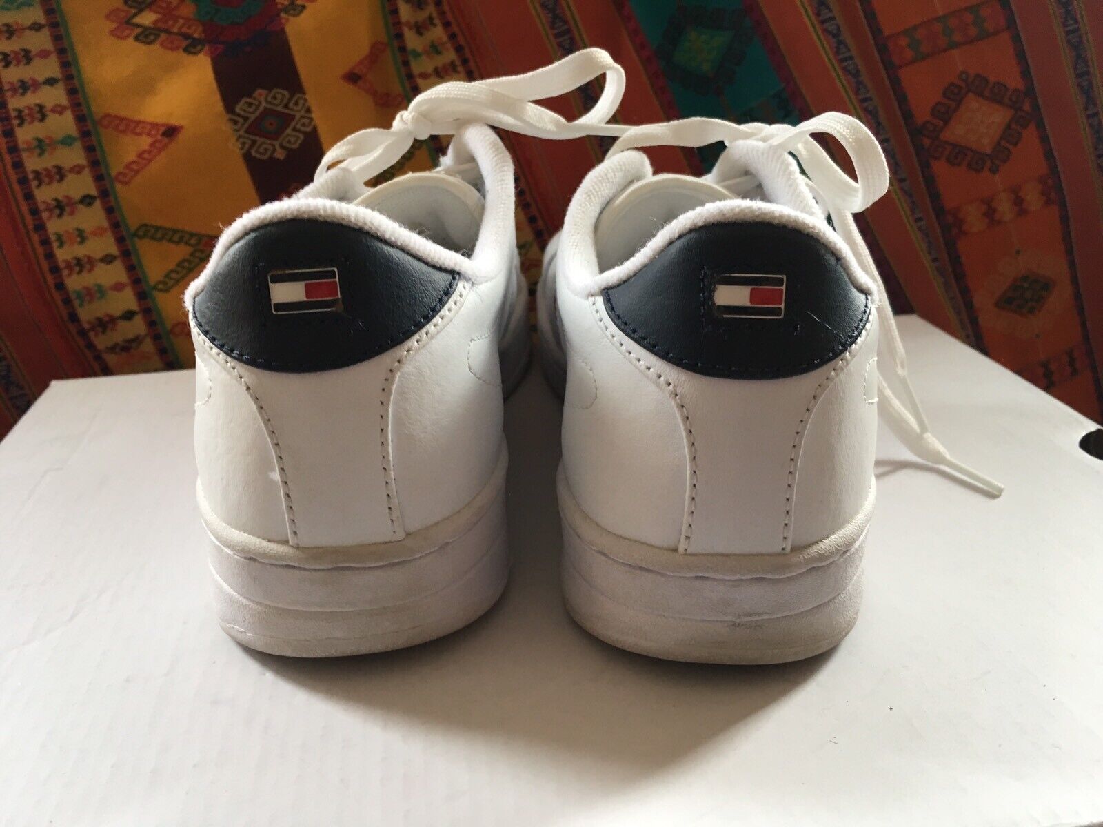 Vintage 90s 2000s Tommy Hilfiger White FLAG Logo White Sneakers Shoes -Sz  8.5 M