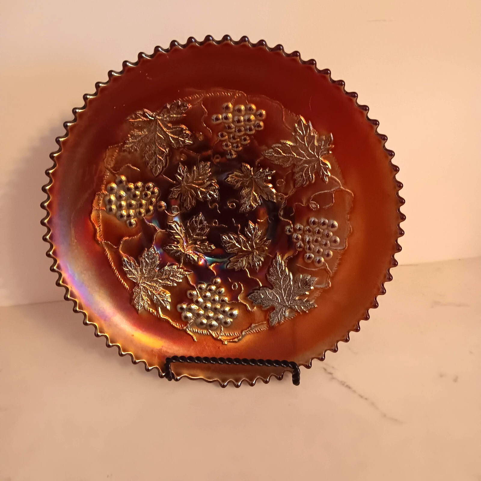 Northwood Carnival Glass Grape and Cable Bowl Amethyst 9 Inches Across
