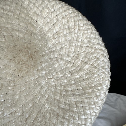 Vtg Hat Straw Ribbon Lace Band Off-white Netting Bucket Brim 21.25" Sm Sz 6.75 - Picture 10 of 15