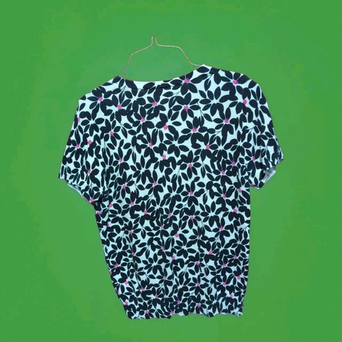 Talbots Womens Short Sleeve Button Front Black/White/Pink Knit Sweater Size M - Picture 2 of 10