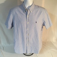 Ralph Lauren Mens Seersucker Shirt Blue White Stripes 100 Cotton Large FS
