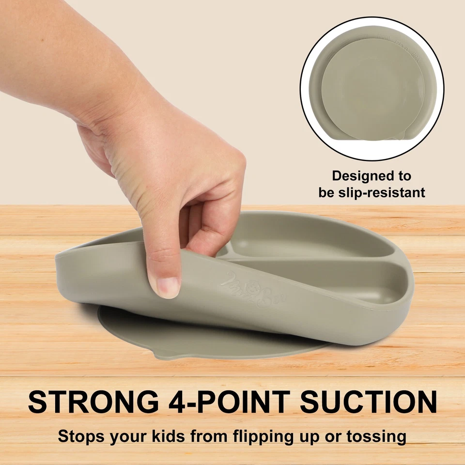 Plato de succión 100 % silicona para niños pequeños grado alimenticio, diseño dividido, libre de PBA y PVC Foto 3 de 4