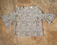 H M Leopard Print Crew Neck Blouse with Ruffle Sleeve 3/4 - Size 10