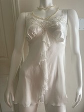 VINTAGE Linea Donatella Nightgown Women White Chemise Ruffle Satin Size L