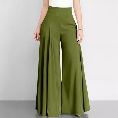 Pantalones Palazzo para mujer con cremallera cintura alta culottes sueltos acampanados pantalones de pierna ancha - Imagen 18 de 27