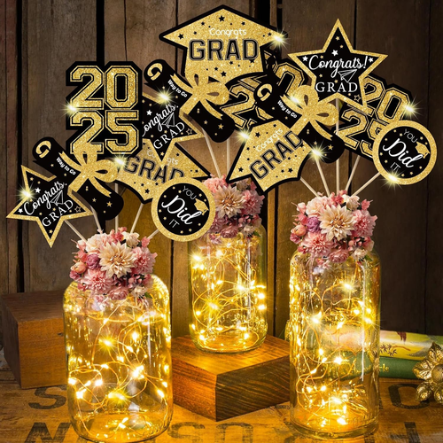 Graduation Decorations Class of 2025-36Pcs Black and Gold Graduation Table Cente - Picture 10 of 12