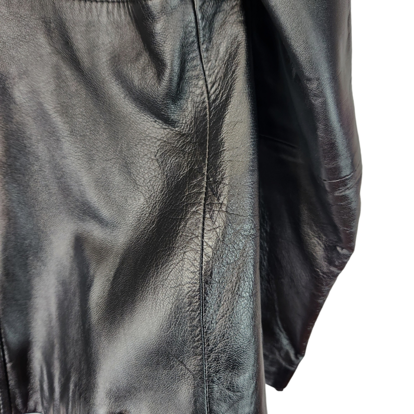 Vintage Y2K Leather Blazer Jacket Black Scalloped… - image 7