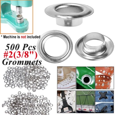 500 Grommet Kit #2 3/8'' Inside Diameter Punch Setting Tool Metal Eyelets+Washer