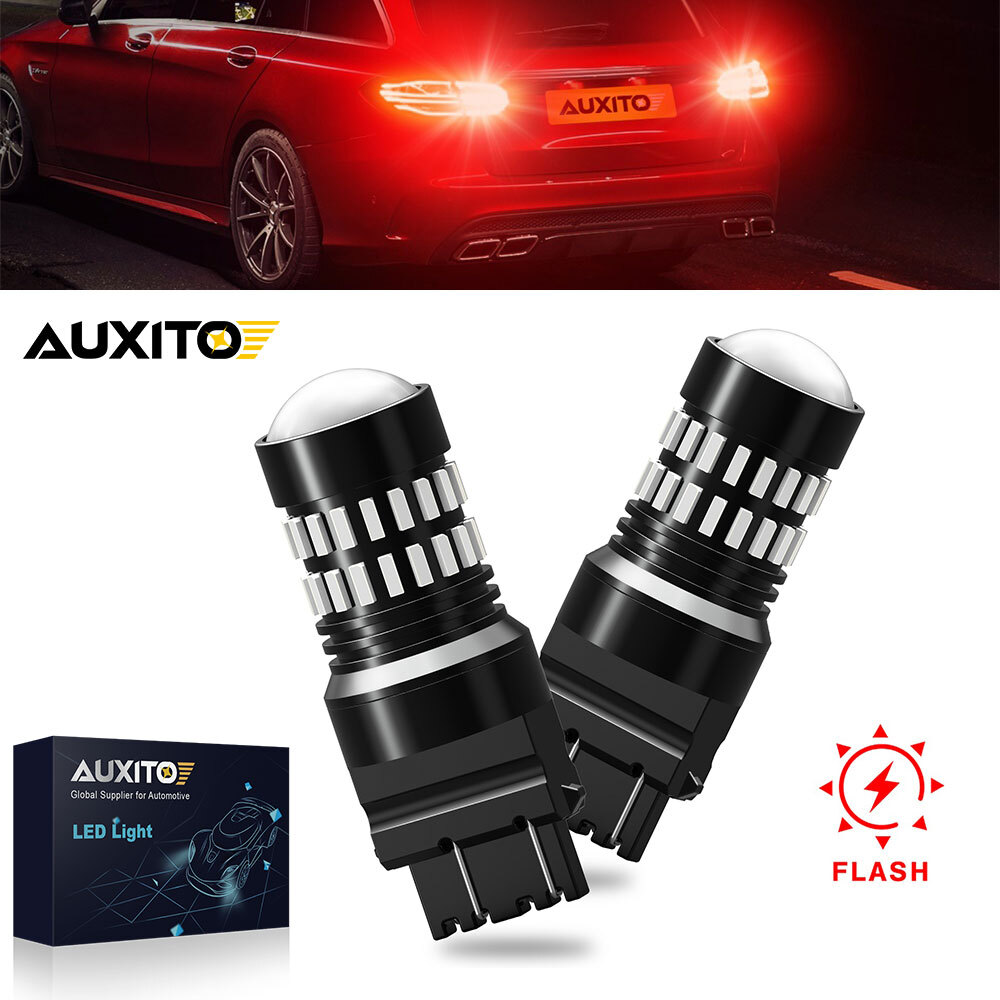 AUXITO 2X 3157 Red LED Strobe Flash Blinking Brake Tail Light Stop Parking Bulbs