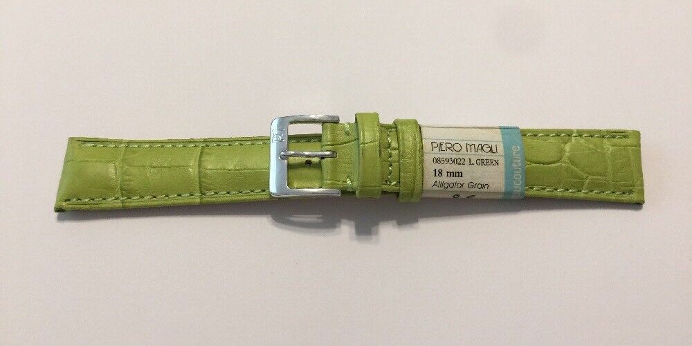PIERO MAGLI Green Alligator Grain Leather Watchband 18mm, 8.25”