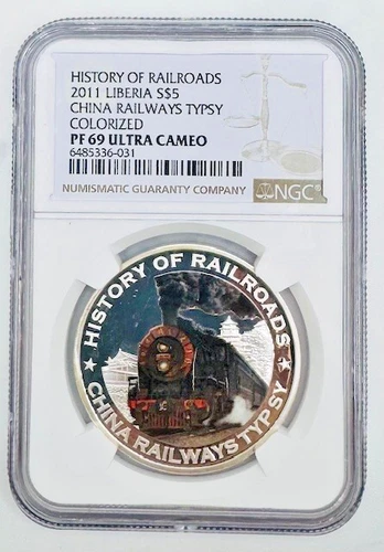 2011 Liberia $5 China Railways Typsy Silver Coin NGC PF69