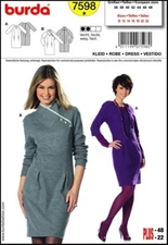 Burda 7598 Misses Size 10-22 Fall Dress w/Neckline Variations Sewing Pattern New