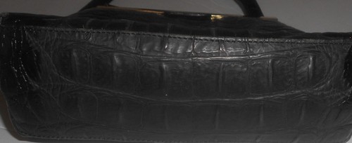 Vintage Unique Lamarthe Paris Black Calfskin Leather Croc Embossed Handbag Italy - Picture 6 of 10