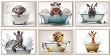 Set of 6 Prints Digital Nursery Bedroom Artwork, Cute Baby Safari Animals Poster
