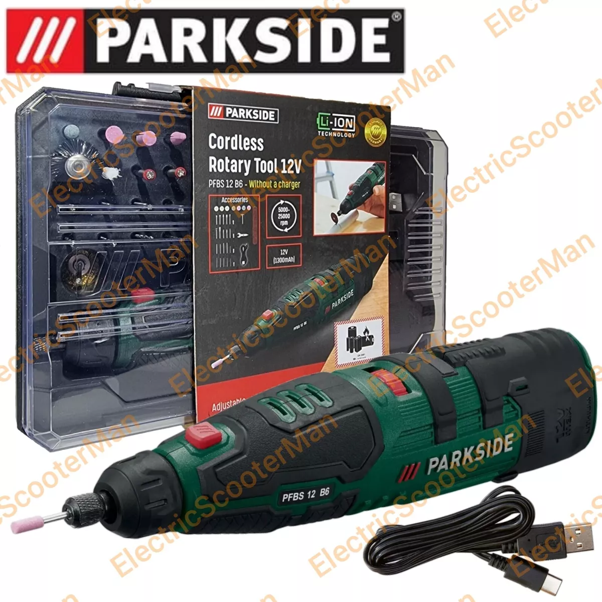 Parkside 12V Cordless Rotary Multi Tool Precision Drill Grinder +50  Accessories