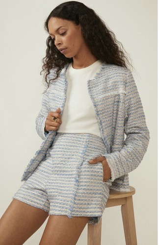 Pantalones Cortos Oasis Blue Tweed a Medida con Bolsillos Nuevos con Etiquetas PVP £49 Reino Unido 10! - Imagen 3 de 9