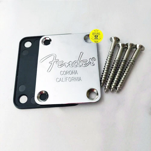 Electric Guitar Neck Plate Mit Fender Logo 4 Screws for Fender Strat Replacement