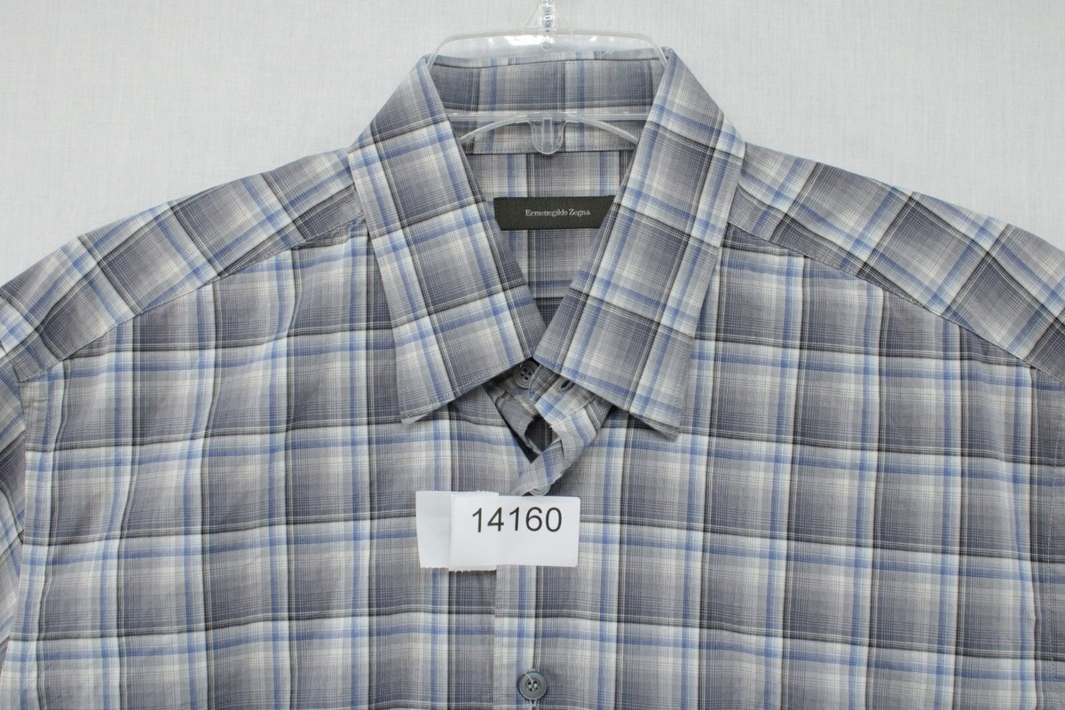 Ermenegildo Zegna Shirt Men's XL Blue Plaid Long Sleeve Button